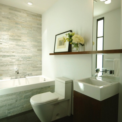 Modern Bathroom Porcelain tile Floor Ledger Wall