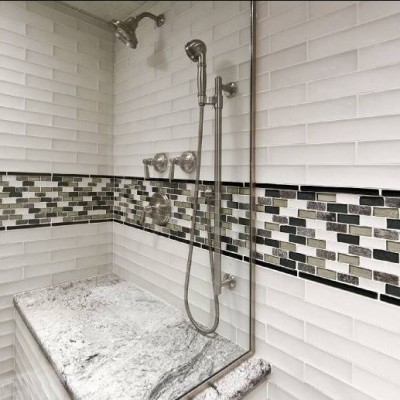 Artistic Tile Wolfgang White with Oceanside Glass Mosaic