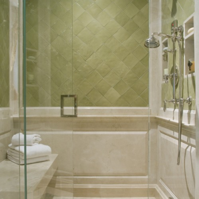 Shower Ceramic with Glass Mosaic Floor