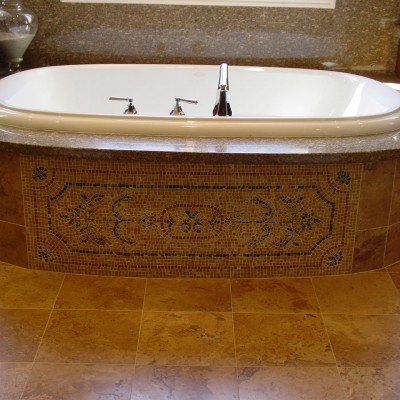 Travertine tile mosaic Rug Bathtub