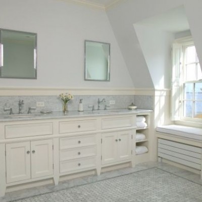 White Carrara Basketweave Bathroom