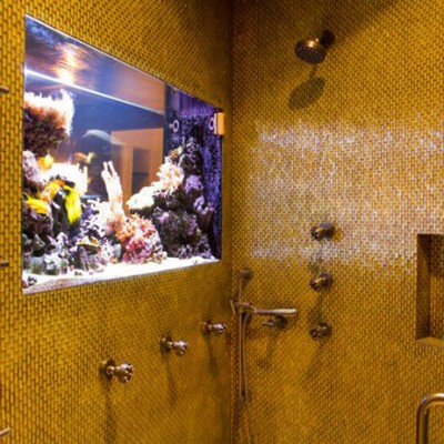 Glass mosaic shower walls