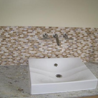 Glass mosaic with modern sink