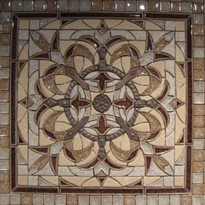Glass mosaic with mural backsplash
