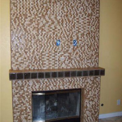 Glass tile fireplace