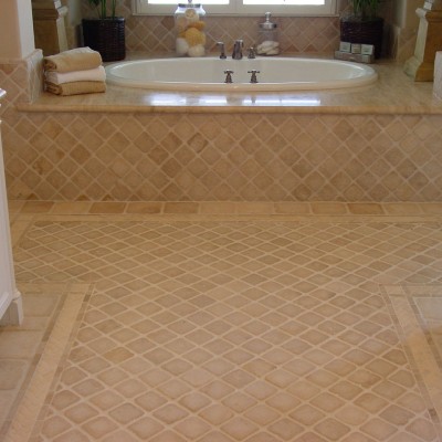 Tumbled marble mixed mosaic bathroom