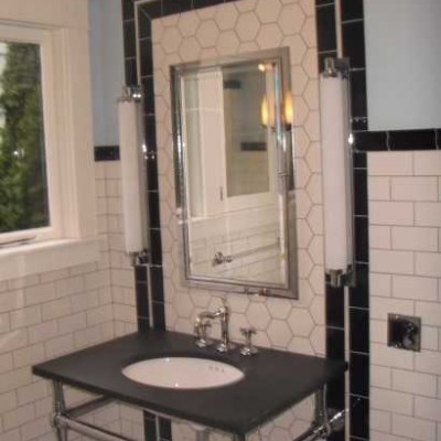 White hexagon bathroom