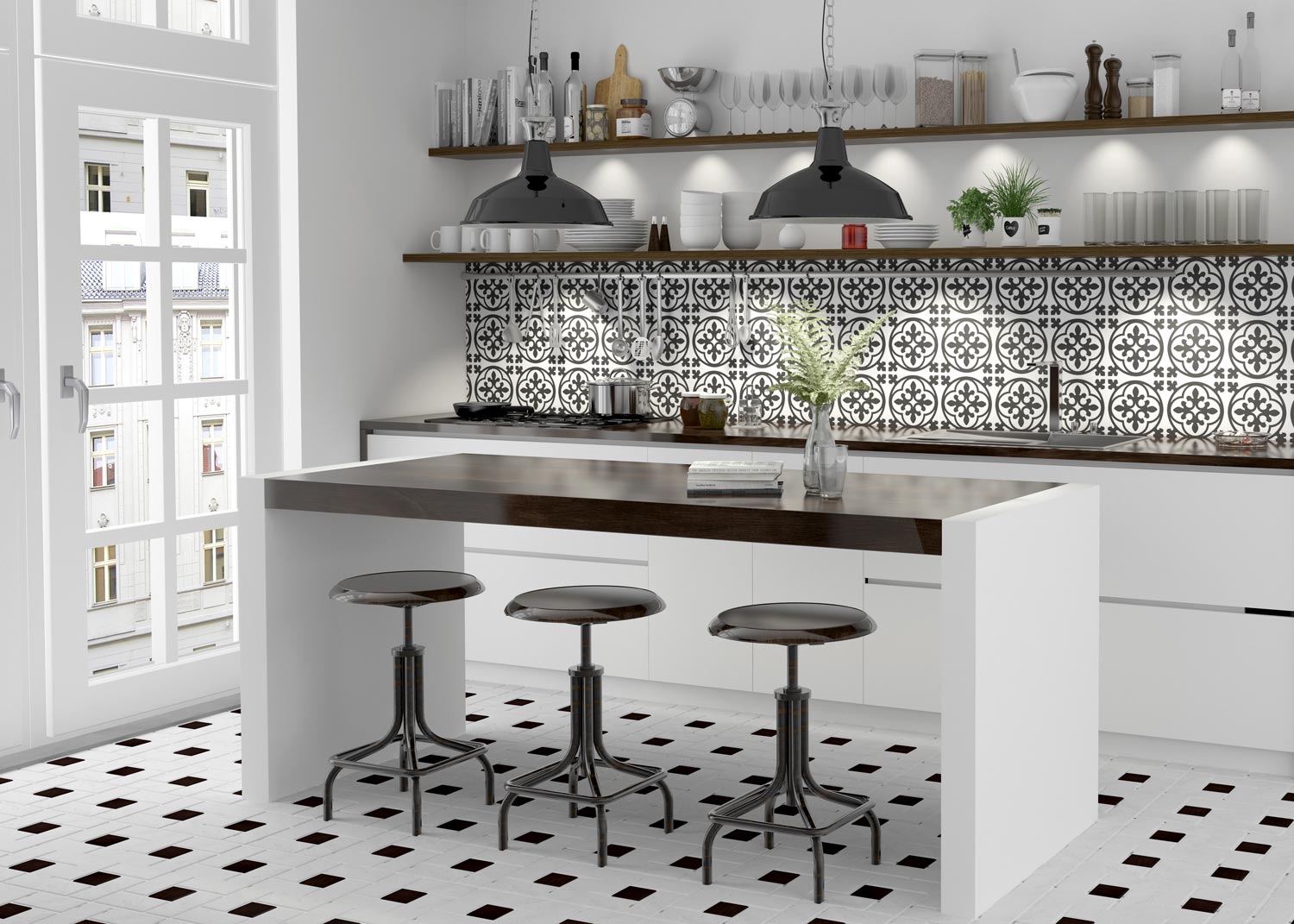 Monochromatic kitchen tile design
